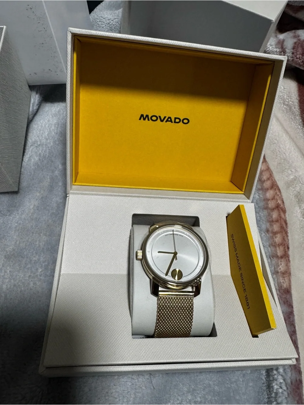 Movado Men's Gold Mesh Bracelet Watch with White Dial